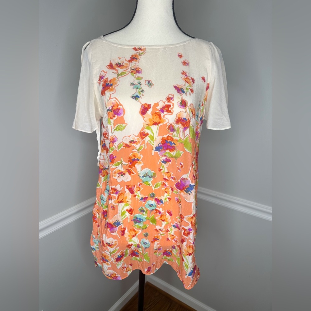 Anthropologie Maeve Orange Floral Short Sleeve Top - Picture 3 of 11